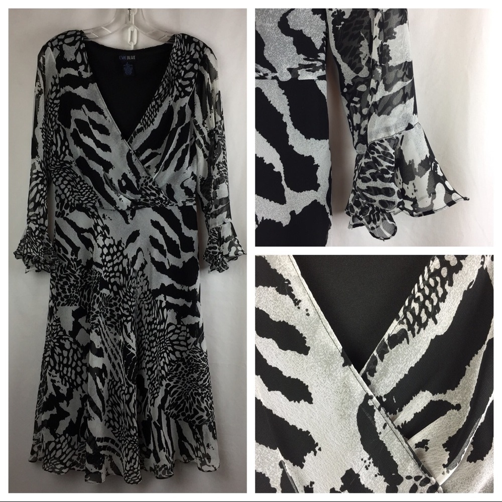Eva Blue Beautiful Black & Gray Wrap Style Dress